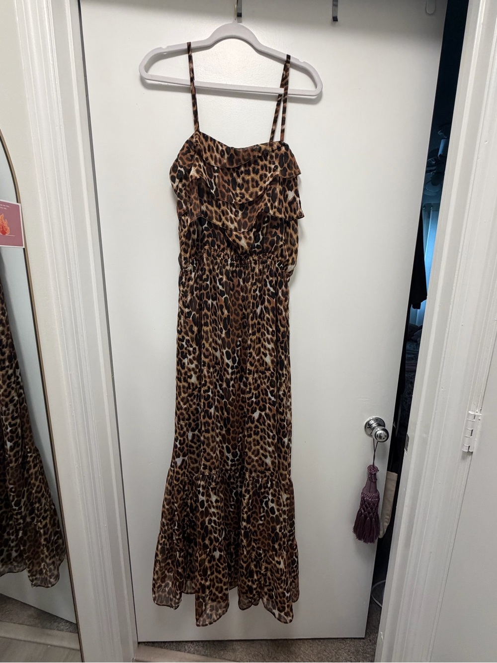 Express Leopard Print Ruffle Maxi Dress - Brown/Black